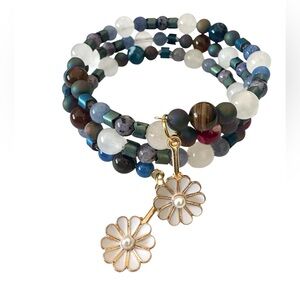 Electroplated Hematite, Sodalite, Fluorite and Galaxy Jasper Wrap Bracelet